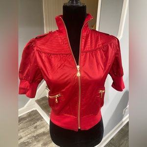 Guess, Red cropped jacket with Gold accent’s (zipper & buttons)